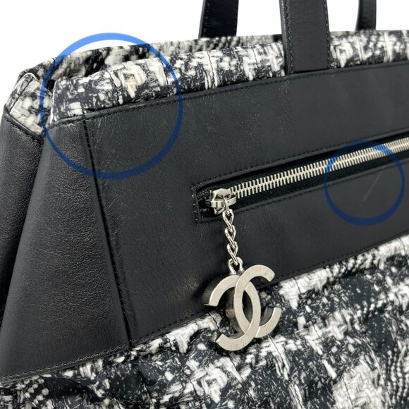 CHANEL Vintage 2013 CC Logo Tweed Print Tote Bag Black Silver Nylon [105104] - Picture 12 of 13